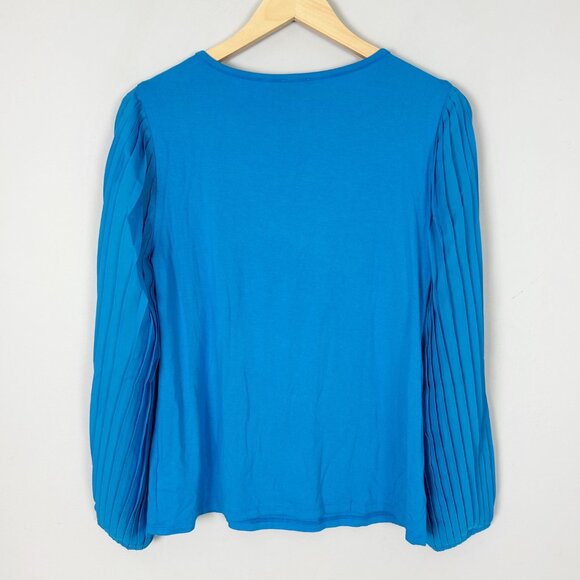 NEW Talbots Blue Stretch Knit Top with Pleated Long Sleeves Size Small Women's - Picture 2 of 3